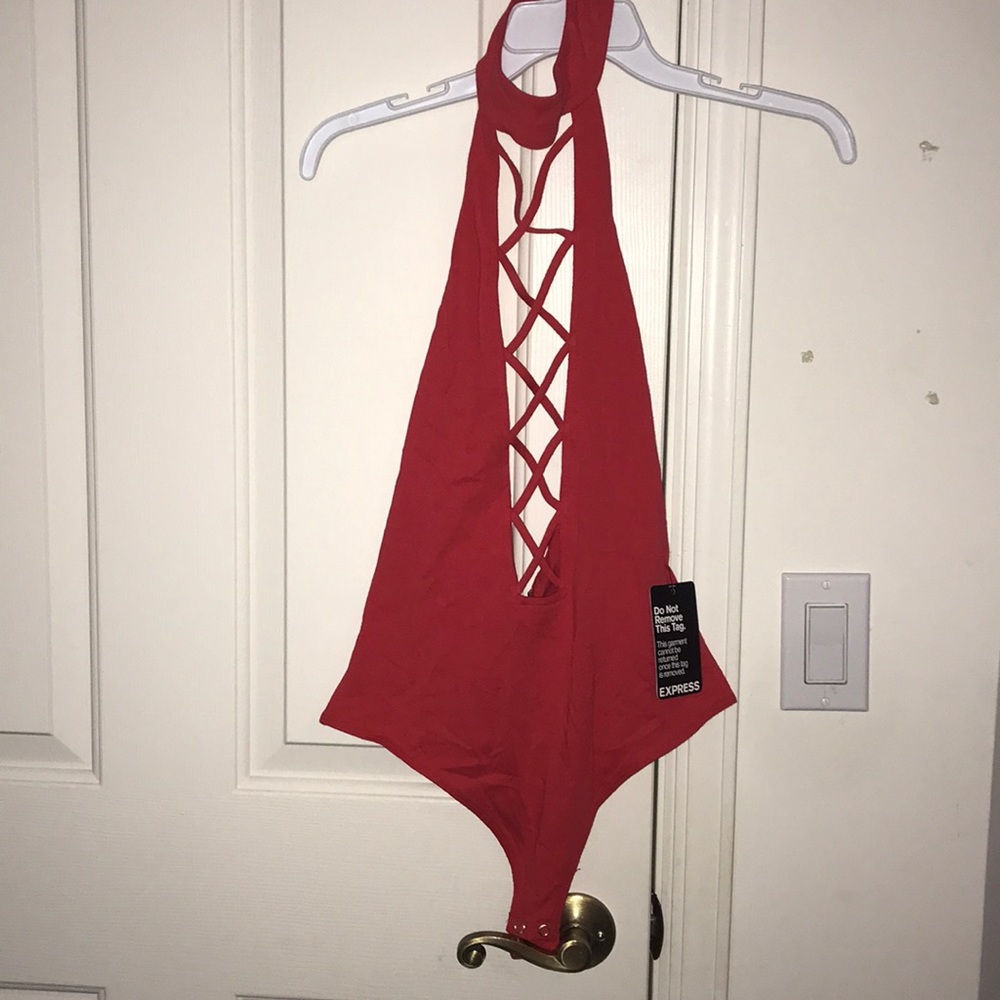 NWT deep cut red bodysuit